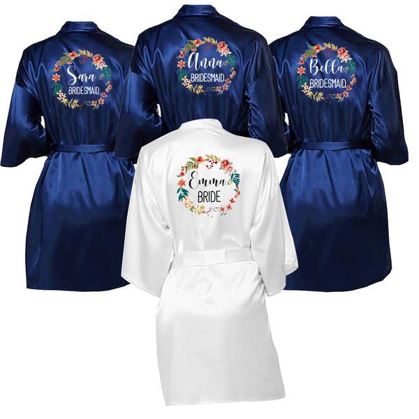 wedding satin dressing gown, personalised custom name lace satin robe pajamas wedding bridesmaid gifts bridal party robes, Black;red